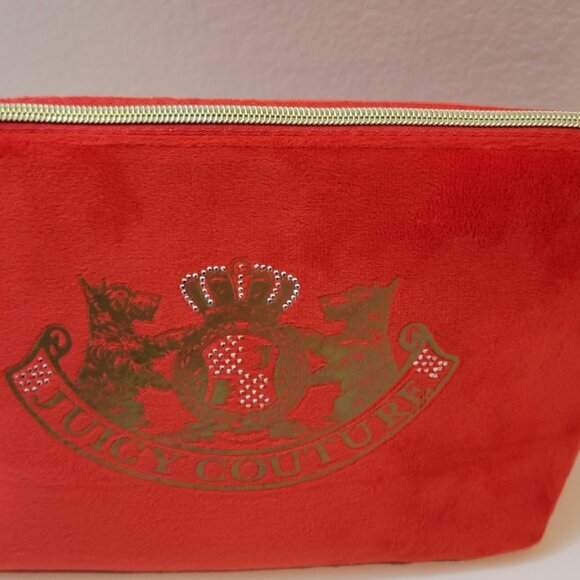 Juicy Couture Plush Velour Clutch | Gold Crest Logo | Heart Zipper - Picture 7 of 10